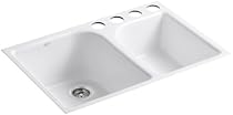 Hot Sale KOHLER K-5931-4U-0 Executive Chef 33-inch by 22-inch Under-mount Large/Medium High/Low Double Bowl Kitchen Sink, White