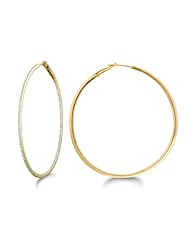 Micro Prong Set 14KT Yellow Gold Diamond .65 CT Round Hoop Earring