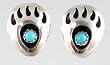 Navajo Bear Paw Earrings in Sterling Silver with Turquoise Bead Accent, #2399