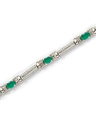 10k White Gold Natural Emerald And Diamond Tennis Bracelet