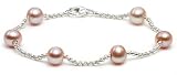 Sterling Silver Pink Freshwater Cultured Pearl Station Bracelet, 7.25"