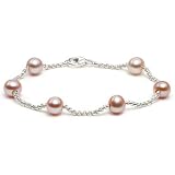 Sterling Silver Pink Freshwater Cultured Pearl Station Bracelet, 7.25"