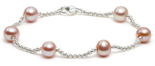 Sterling Silver Pink Freshwater Cultured Pearl Station Bracelet, 7.25