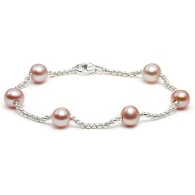 Sterling Silver Pink Freshwater Cultured Pearl Station Bracelet, 7.25" by 