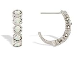 14K White Gold Genuine Round Opal Hoop Earrings