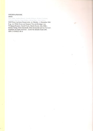 Produkt-Bild: Wiederaufnahme - Retake / NAK Neuer Aachener Kunstverein, 14.Oktober-2.Dezember 2001