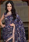 Navy Blue Faux Cotton Ghatchola Saree with Blouse