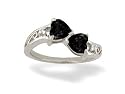14K White Gold Genuine Heart Black Onyx and Diamond Ring