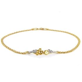 14K Gold Bizmark Link "Love" Anklet with Diamond Accent - 9" by 