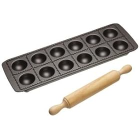 Kitchen Craft Italian Collection Non-Stick Ravioli Mould Tray with Rolling Pin
