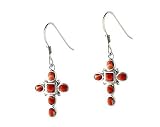 Coral Cross Earrings in Sterling Silver