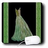 Jaclinart Dress Damask Ribbons - Antique bronze and green dress on black background with damask ribbons - Mouse Pads