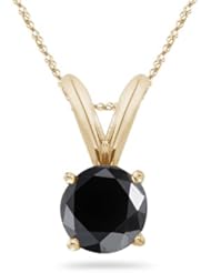 1/4 (0.21-0.27) Cts of 3.70-3.90 mm AA Round Black Diamond Solitaire Pendant in 14K Yellow Gold