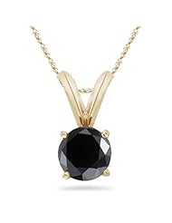 3/4 (0.71-0.80) Cts of 5.34-6.01 mm AA Round Black Diamond Solitaire Pendant in 14K Yellow Gold