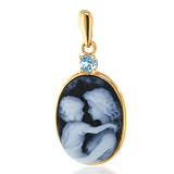 14K YG Frame Blue Topaz Mother with Baby Cameo Pendant
