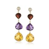36.00ct t.w. Multi-Gemstone Drop Earrings, .49ct t.w. Diamonds In Gold