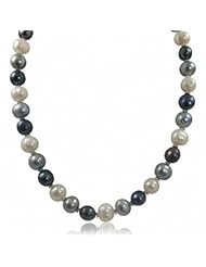 Sterling silver 11-12mm white and dyed black and grey freshwater cultured pearl necklace, 18"