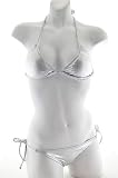 Silver Two Piece Triangle Top & Tie Sides Bikini Swimsuit Set (Large)