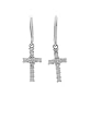 Sterling Silver Polished Clear CZ Cross Earrings