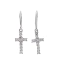 Sterling Silver Polished Clear CZ Cross Earrings