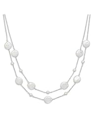 16"+2" Extension Double Strand Necklace with Cultured Freshwater Round and Coin Pearls