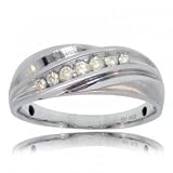 Brushed White Gold Mens Wedding Band Ring w/ Diamonds