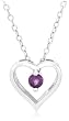 Sterling Silver Amethyst Heart Pendant, 18"