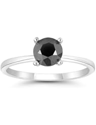 1.20 Cts Black Diamond Solitaire Ring in 14K White Gold
