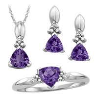 10kt. White Gold  Amethyst & Diamond 3 Piece Set