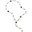 Sterling Silver Cultured Pearl, Onyx and Tourmalinated Quartz Necklace