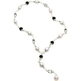 Sterling Silver Cultured Pearl, Onyx and Tourmalinated Quartz Necklace