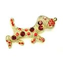 Red Austrian Rhinestone Dachshund Dog Gold-Tone Brooch Pin