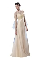 A-line Sweetheart Elbow Length Sleeves Spaghetti Strap Cocktail Floor Length Beaded Chiffon Mermaid Evening Dress/Homecoming Dress/Pageant Dress/Prom Dress/Party Dress/Wedding Dress 