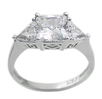 Childrens Toyshop  Jewelry : Keane's Princess & Trillion cut CZ 3 Stone Engagement Ring