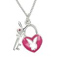 Sterling Silver Playboy Necklace Pink Enamel Heart Lock and Key Charms Bunny Logo Rabbit Head Design Authentic Licensed Jewelry SPBN2899
