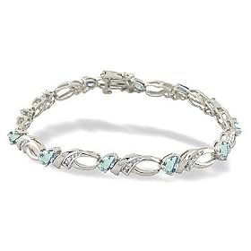 14K White Gold Genuine Pear Aquamarine and Diamond Bracelet by Jewels For Me