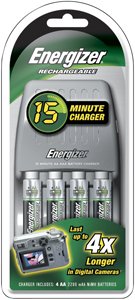 Energizer® 15-Minute AA and AAA Charger with Car Adapter.