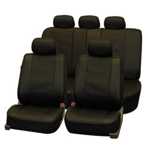 FH-PU007115 Deluxe Leatherette Car Seat Covers, Airbag compatible and Rear Split, Black color