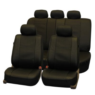 FH-PU007115 Deluxe Leatherette Car Seat Covers, Airbag compatible and Rear Split, Black color