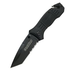 Smith & Wesson SWFR2S Extreme Ops Knife with Coated Tanto Blade and Rubber Coated Handle, Black