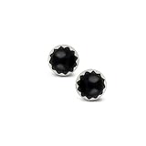 Black Onyx Round Silver Stud Earrings