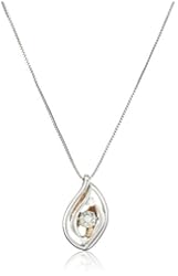 Sterling Silver and 10k Rose Gold Dancing Diamond Tear-Drop Pendant Necklace (1/10 cttw)