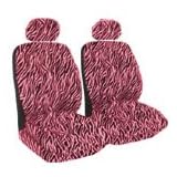 Set of 2 Universal-Fit Animal Print Front Bucket Seat Cover w/ Headrest - Pink Zebra