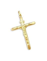 14k Yellow Gold Cross Crucifix Pendant Charm NEW