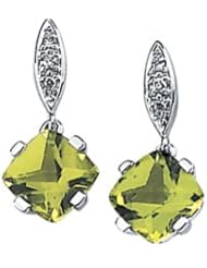 Ann Harrington Jewelry 14k White Gold .04 Ct Tw Diamond And 6x6 mm Princess Cut Genuine Peridot Earrings