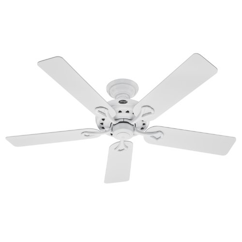 Hunter 20516 Savoy 52-Inch 3-Speed Ceiling Fan with 5 White/Light-Oak Blades, White