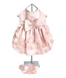 Pink Satin Ruffled Bridesmaid Dog Dress w/ Leash, Medium
