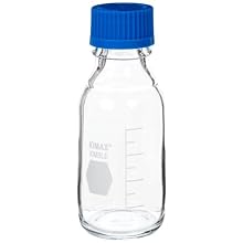 TWD TradeWinds 14395-250 Clear Borosilicate Glass 250mL Media/Storage Bottle with Blue Polypropylene Cap and GL-45 Screw Thread (Case of 10)