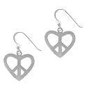 Sterling Silver Medium Peace Sign Heart Drop Earring