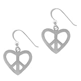 Sterling Silver Medium Peace-Sign Heart Drop Earrings